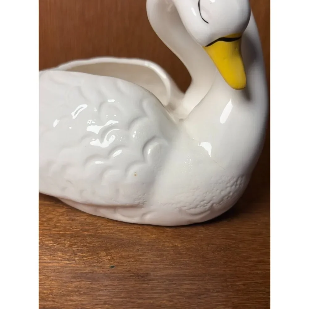 Vintage White Ceramic Double Swan Lovebird Dish Planter Intertwined Necks